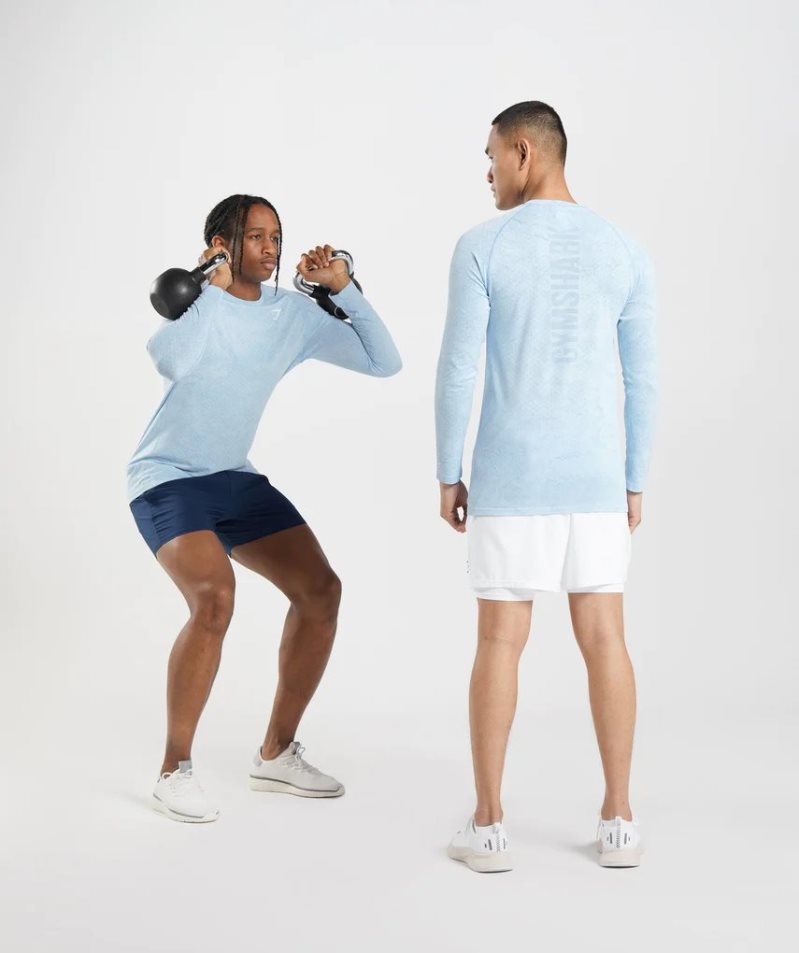 Men's Gymshark Geo Seamless Long Sleeve T-Shirts Light Blue | CA 1D3N06